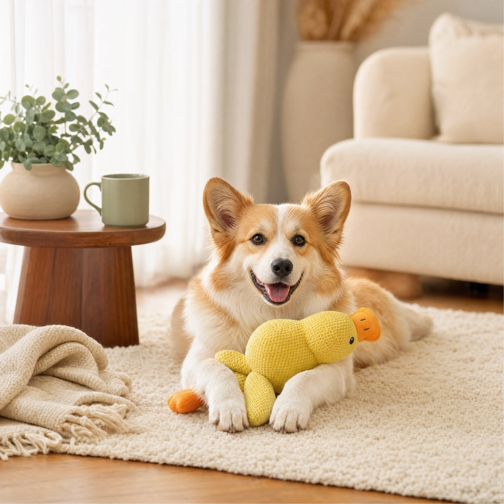 Dog playing with Quacking Duck Plush Dog Toy