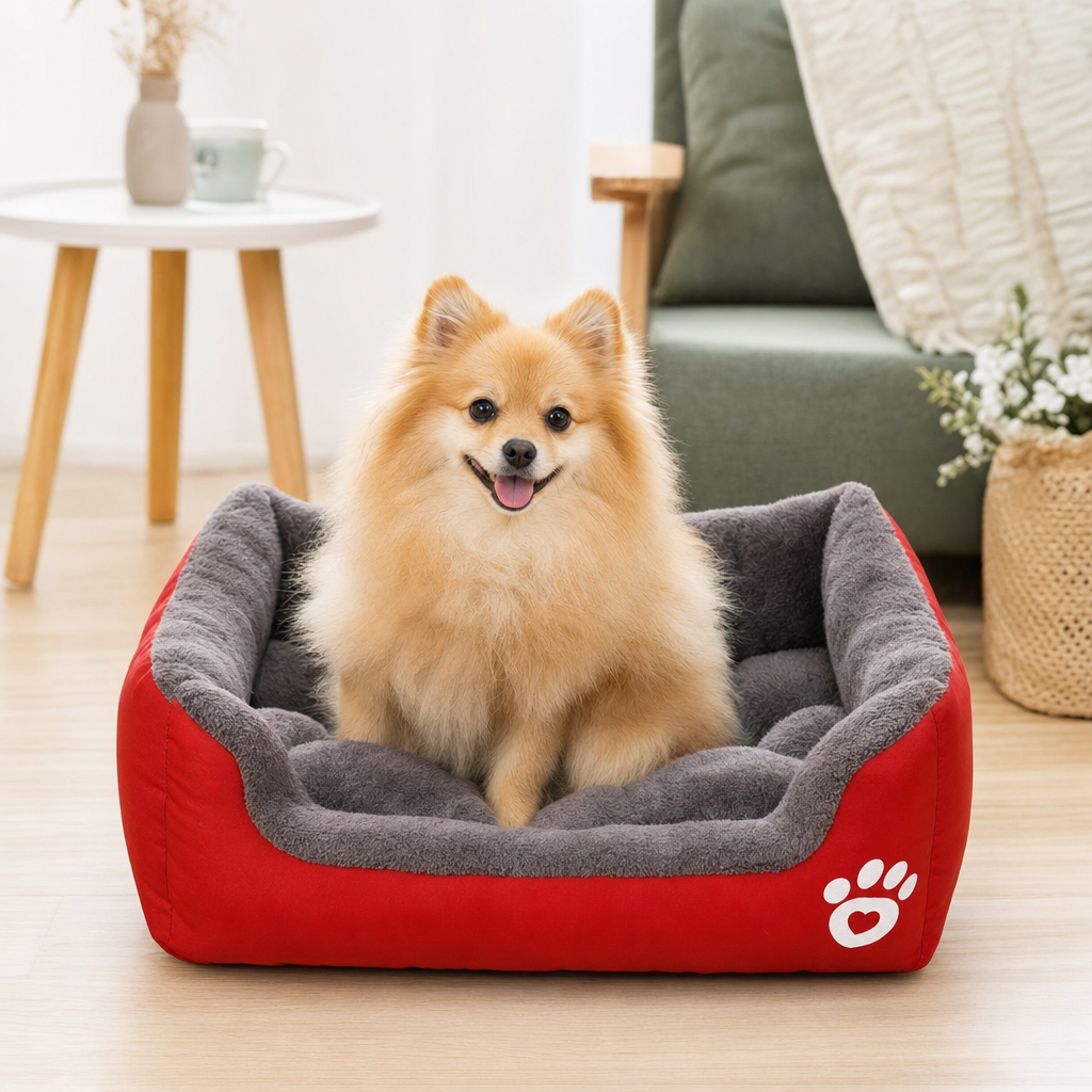 Cozy Corner Nest Bed with a small dog sitting inside